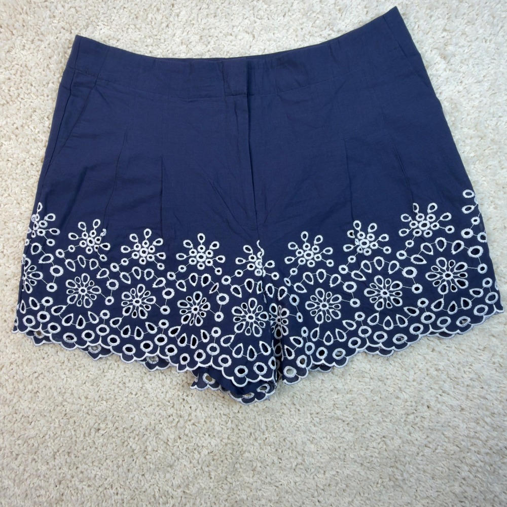 LOFT Shorts Womens 12 Navy Floral Eyelet Embroidered Scalloped Hem NWT Coastal
